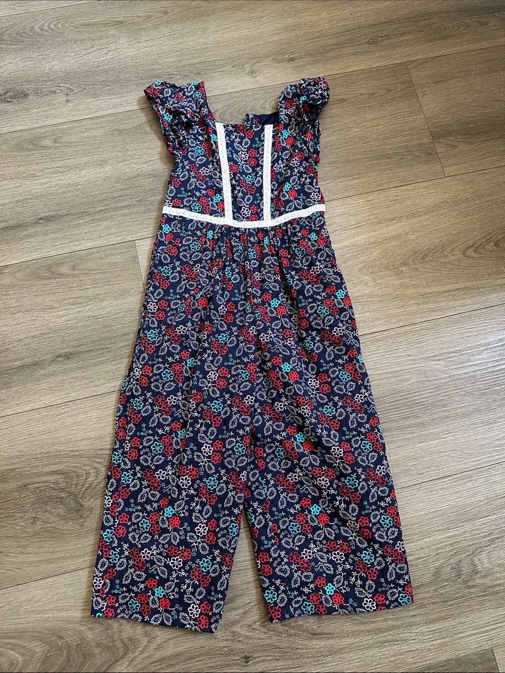 Janie and Jack Navy Floral Romper with Red & Teal Accents